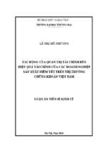 Tác động của quản trị tài chính đến hiệu quả tài chính của các doanh nghiệp sản xuất niêm yết trên thị trường chứng khoán việt nam