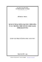 Quản lý hoạt động dạy học phân hóa ở các trường thpt huyện ninh giang tỉnh hải dương