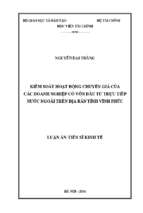 Kiểm soát hoạt động chuyển giá của các doanh nghiệp có vốn đầu tư trực tiếp nước ngoài trên địa bàn tỉnh vĩnh phúc
