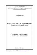 Hoàn thiện công tác thanh tra thuế ở cục thuế tỉnh bắc ninh