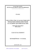 Tăng cường công tác quản lý nhà nước về hoạt động kinh doanh lữ hành của ngành du lịch tỉnh quảng ninh
