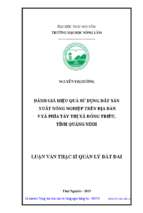 đánh giá hiệu quả sử dụng đất sản xuất nông nghiệp trên địa bàn 5 xã phía tây thị xã đông triều tỉnh quảng ninh