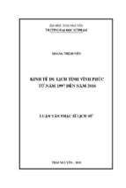 Kinh tế du lịch tỉnh vĩnh phúc từ năm 1997 đến năm 2016