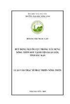 Huy động nguồn lực trong xây dựng nông thôn mới tại huyện ngân sơn tỉnh bắc kạn