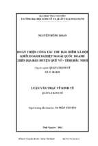 Hoàn thiện công tác thu bảo hiểm xã hội khối doanh nghiệp ngoài quốc doanh trên địa bàn huyện quế võ tỉnh bắc ninh