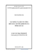 Tác động của đầu tư công đến tăng trưởng kinh tế của tỉnh lào cai
