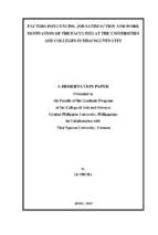 Factors influencing job satisfaction and work motivation of the facuties at the universities and colleges in thai nguyen city