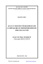 Quản lý thuế đối với hộ kinh doanh cá thể tại chi cục thuế huyện đồng hỷ tỉnh thái nguyên