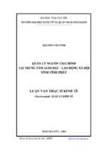 Quản lý nguồn tài chính tại trung tâm giáo dục lao động xã hội tỉnh vĩnh phúc