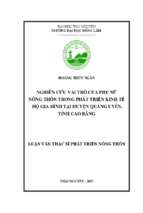Nghiên cứu vai trò của phụ nữ nông thôn trong phát triển kinh tế hộ gia đình trên địa bàn huyện quảng uyên tỉnh cao bằng