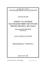 Nghiên cứu giải pháp xóa đói giảm nghèo cho nông hộ ở huyện sơn động bắc giang