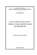 Quản lý nhà nước về thu hút vốn đầu tư trực tiếp nước ngoài tại tỉnh phú thọ