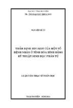 Thẩm định hiv aids của một số bệnh nhân ở tỉnh hòa bình bằng kỹ thuật sinh học phân tử
