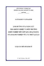 ảnh hưởng của năng lực nhà khởi nghiệp và môi trường khởi nghiệp đến kết quả hoạt động của doanh nghiệp vừa và nhỏ tại lào