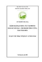 đánh giá hoạt động của văn phòng đăng ký đất đai chi nhánh vĩnh tường tỉnh vĩnh phúc