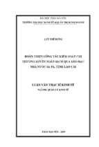 Hoàn thiện công tác kiểm soát chi thường xuyên ngân sách qua kho bạc nhà nước sa pa tỉnh lào cai