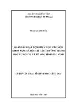 Quản lý hoạt động dạy học các môn khxh ở trường thcs thị xã từ sơn tỉnh bắc ninh