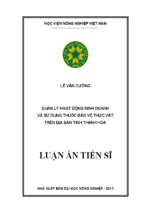 Quản lý hoạt động kinh doanh và sử dụng thuốc bảo vệ thực vật trên địa bàn tỉnh thanh hóa