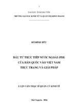 đầu tư trực tiếp nước ngoài fdi của hàn quốc vào việt nam thực trạng và giải pháp