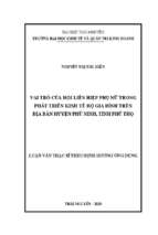 Vai trò của hội liên hiệp phụ nữ trong phát triển kinh tế hộ gia đình trên địa bàn huyện phù ninh tỉnh phú thọ