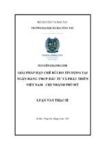 Giải pháp hạn chế rủi ro tín dụng tại ngân hàng tmcp đầu tư và phát triển việt nam chi nhánh phú mỹ