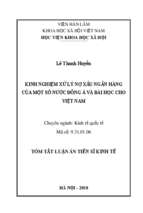 Kinh nghiệm xử lý nợ xấu ngân hàng của một số nước đông nam á và bài học cho việt nam