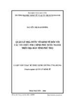 Quản lý nhà nước về kinh tế đối với các tổ chức phi chính phủ nước ngoài trên địa bàn tỉnh phú thọ