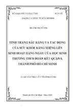 Tình trạng sâu răng và tác động của sức khỏe răng miệng lên sinh hoạt hàng ngày của học sinh trường thcs đoàn kết quận 6, thành phố hồ chí minh