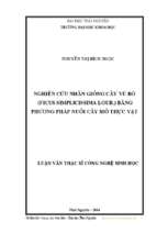 Nghiên cứu nhân giống cây vú bò ficus simplicissima lour bằng phương pháp nuôi cấy mô thực vật