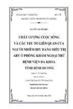 Chất lượng cuộc sống và các yếu tố liên quan của người nhiễm hiv đang điều trị arv ở phòng khám ngoại trú bệnh viện đa khoa tỉnh bình dương