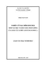 Nghiên cứu đặc điểm sinh thái sinh vật học và khả năng nhân giống của loài cây lá bép gnetum gnemon l
