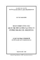 Hoàn thiện công tác quản trị tiền lương tại công ty cổ phần bia hà nội hải dương