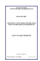 ảnh hưởng của đô thị hóa tới kinh tế hộ nông dân trên địa bàn huyện đồng hỷ