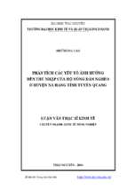 Phân tích các yếu tố ảnh hưởng đến thu nhập của hộ nông dân nghèo ở huyện na hang tỉnh tuyên quang