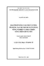 Giải pháp nâng cao chất lượng tín dụng tại chi nhánh ngân hàng nông nghiệp và phát triển nông thôn hưng yên