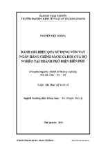 đánh giá hiệu quả sử dụng vốn vay ngân hàng chính sách xã hội của hộ nghèo tại thành phố điện biên phủ