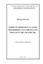 Nghiên cứu thành phần và các đặc tính probiotic của vi khuẩn lactic phân l ập từ thịt chua phú thọ