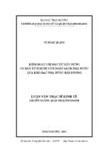 Kiểm soát chi đầu tư xây dựng cơ bản từ nguồn vốn ngân sách nhà nước qua kho bạc nhà nước hải dương