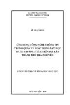 ứng dụng công nghệ thông tin trong quản lý hoạt động dạy học ở các trường thcs trên địa bàn thành phố thái nguyên