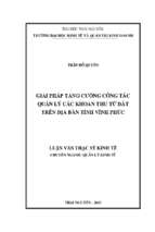 Giải pháp tăng cường công tác quản lý các khoản thu từ đất trên địa bàn tỉnh vĩnh phúc