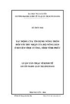 Tác động của tín dụng nông thôn đối với thu nhập của hộ nông dân ở huyện vĩnh tường tỉnh vĩnh phúc