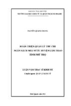 Hoàn thiện quản lý thu chi ngân sách nhà nước huyện lâm thao tỉnh phú thọ