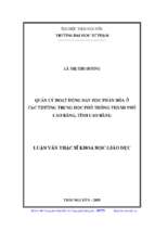 Quản lý hoạt động dạy học phân hóa ở các trường trung học phổ thông thành phố cao bằng tỉnh cao bằng