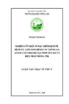 Nghiên cứu một số đặc điểm dịch tễ bệnh lý lâm sàng bệnh cầu trùng gà avian coccidiosis tại tỉnh yên bái và biện pháp phòng trị