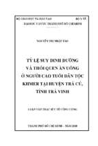 Tỷ lệ suy dinh dưỡng và thói quen ăn uống ở người cao tuổi dân tộc khmer tại huyện trà cú, tỉnh trà vinh