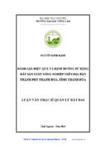 đánh giá hiệu quả và định hướng sử dụng đất sản xuất nông nghiệp trên địa bàn thành phố thanh hóa tỉnh thanh hóa