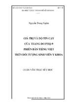 Giá trị và độ tin cậy của thang đo phq 9 phiên bản tiếng việt trên đối tƣợng sinh viên y khoa