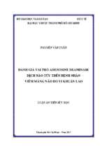 đánh giá vai trõ adenosine deaminase dịch não tủy trên bệnh nhân viêm màng não do vi khuẩn lao