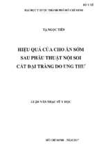 Hiệu quả của cho ăn sớm sau phẫu thuật nội soi cắt đại tràng do ung thư