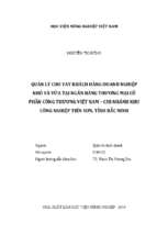 Quản lý cho vay khách hàng doanh nghiệp nhỏ và vừa tại ngân hàng thương mại cổ phần công thương việt nam   chi nhánh khu công nghiệp tiên sơn, tỉnh bắc ninh  
